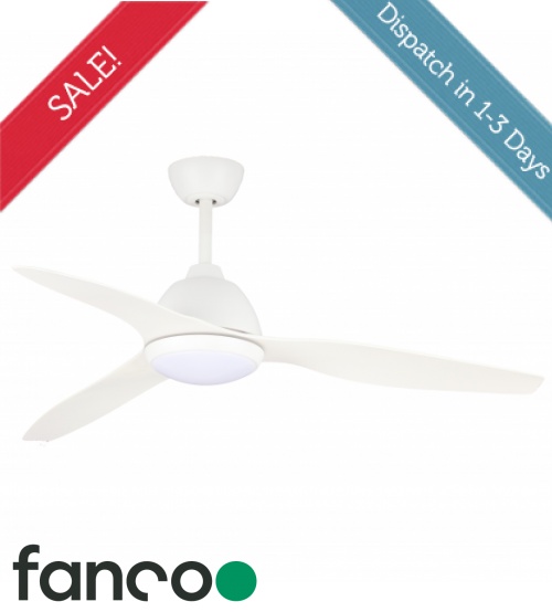 Fanco Breeze 3 Blade 52" AC Ceiling Fan with 18W LED Light and Wall Control in White